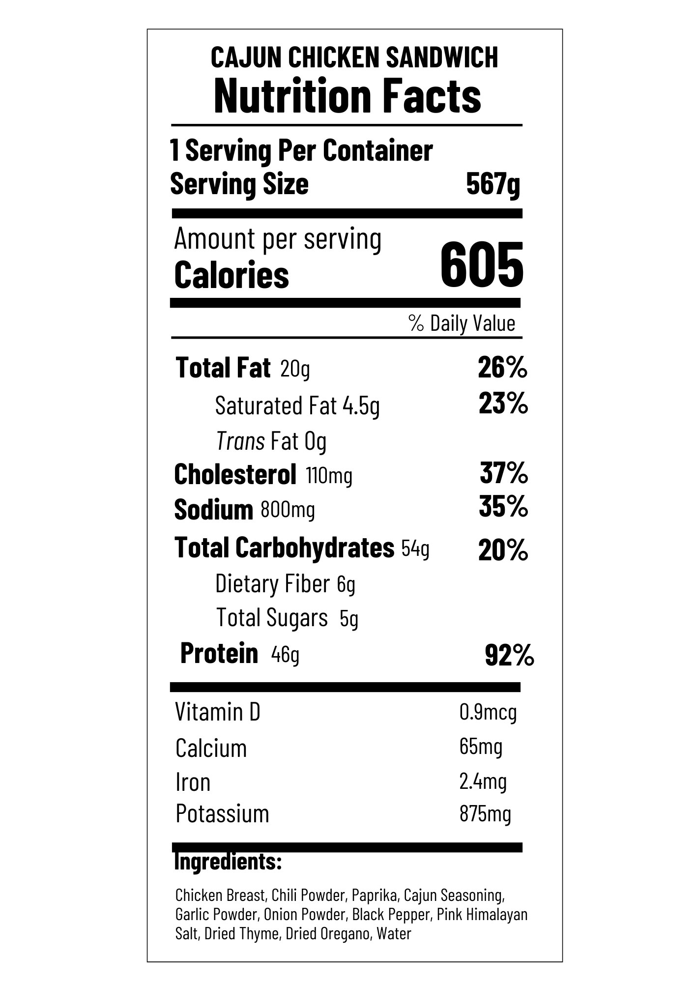 Cajun Chicken Sandwich (FF)