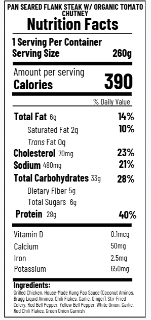 Pan Seared Flank Steak w/Organic Tomato Chutney (FB)