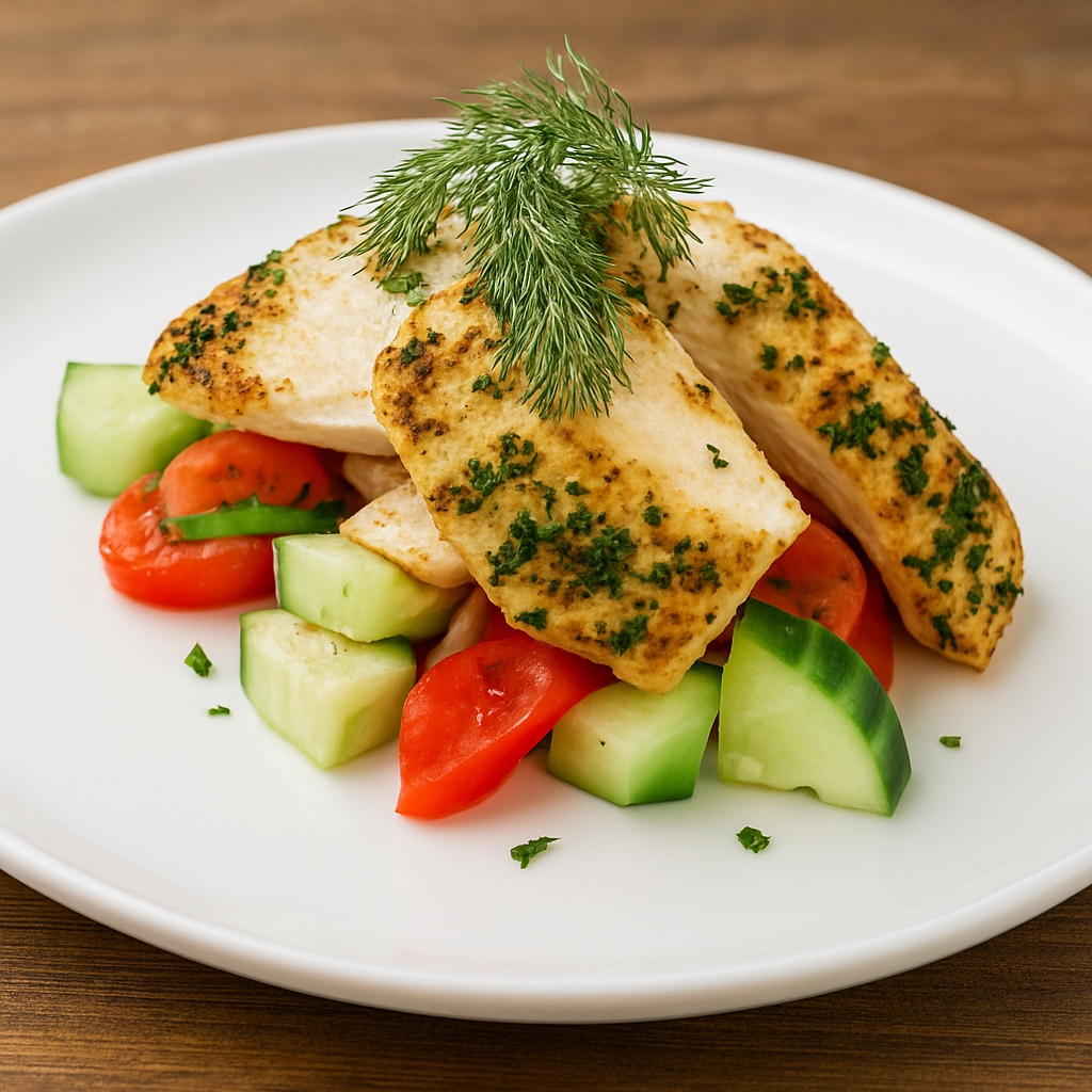 Vegetarian Herb Soy Chicken with Greek Vegetables (FB)